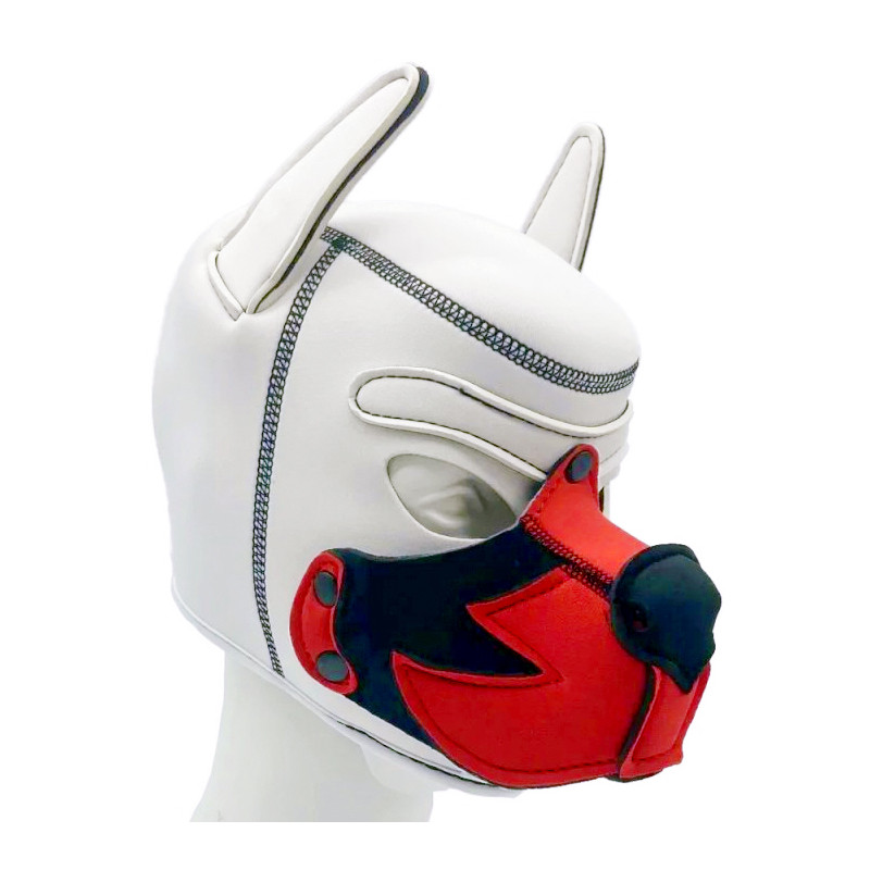 Kinky Puppy Cagoule Puppy Fox Néoprène Blanc-Rouge